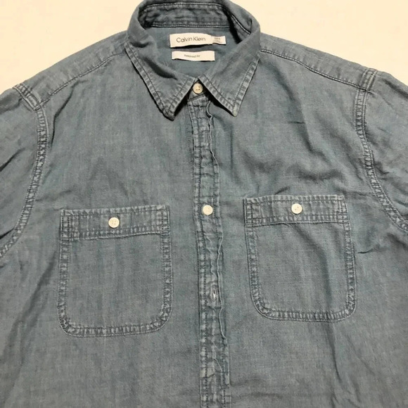 Calvin Klein Mens Size Small Jean Button  Up Shirt Relaxed Fit - Picture 10 of 16